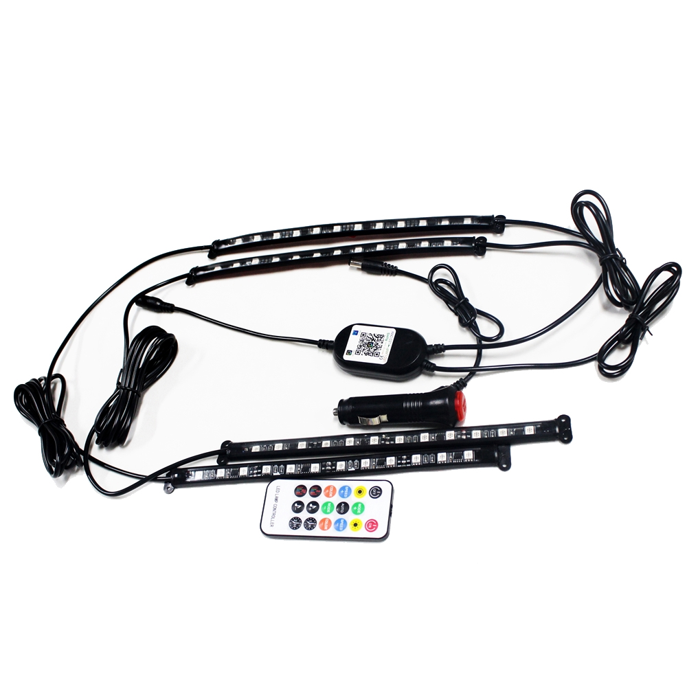 4cs IP67 20cm Interior Car Lights, Bluetooth App Music RGB LED Car Interior Strip Lights with Car Cigarette Lighter 